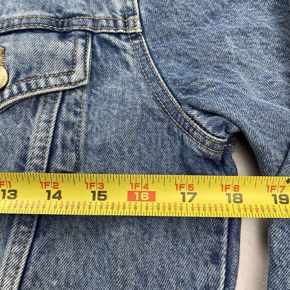 MICHAEL KORS Women's Blue Denim Jean Jacket, Gold MK Logo Buttons-M - Picture 4 of 10